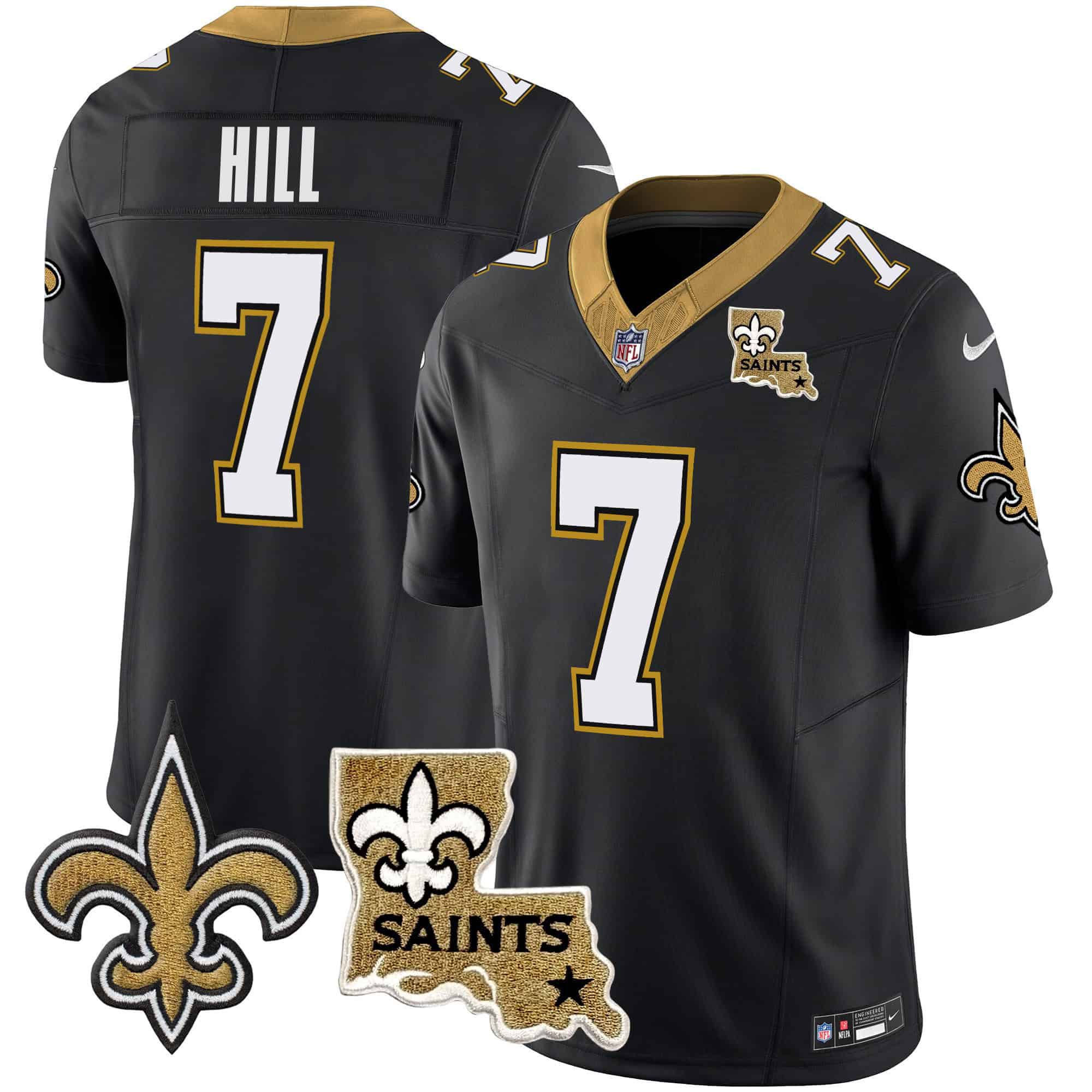 Men New Orleans Saints #7 Hill Black 2024 Nike Vapor Limited NFL Jersey style 1